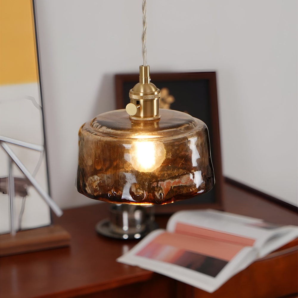 Twist Deco Glas Pendellampa - Antik Mässing Hänglampa för Vintage Känsla