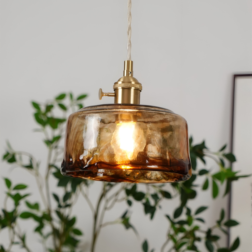 Twist Deco Glas Pendellampa - Antik Mässing Hänglampa för Vintage Känsla