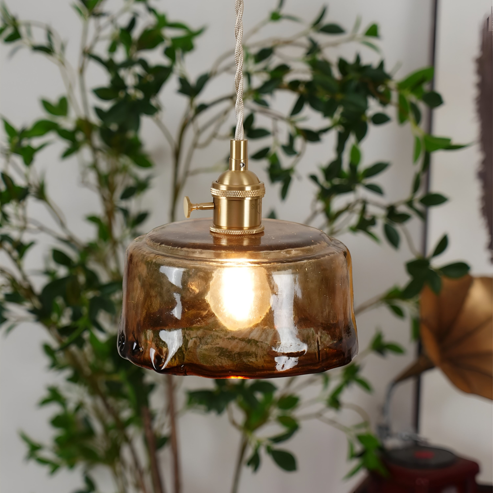 Twist Deco Glas Pendellampa - Antik Mässing Hänglampa för Vintage Känsla