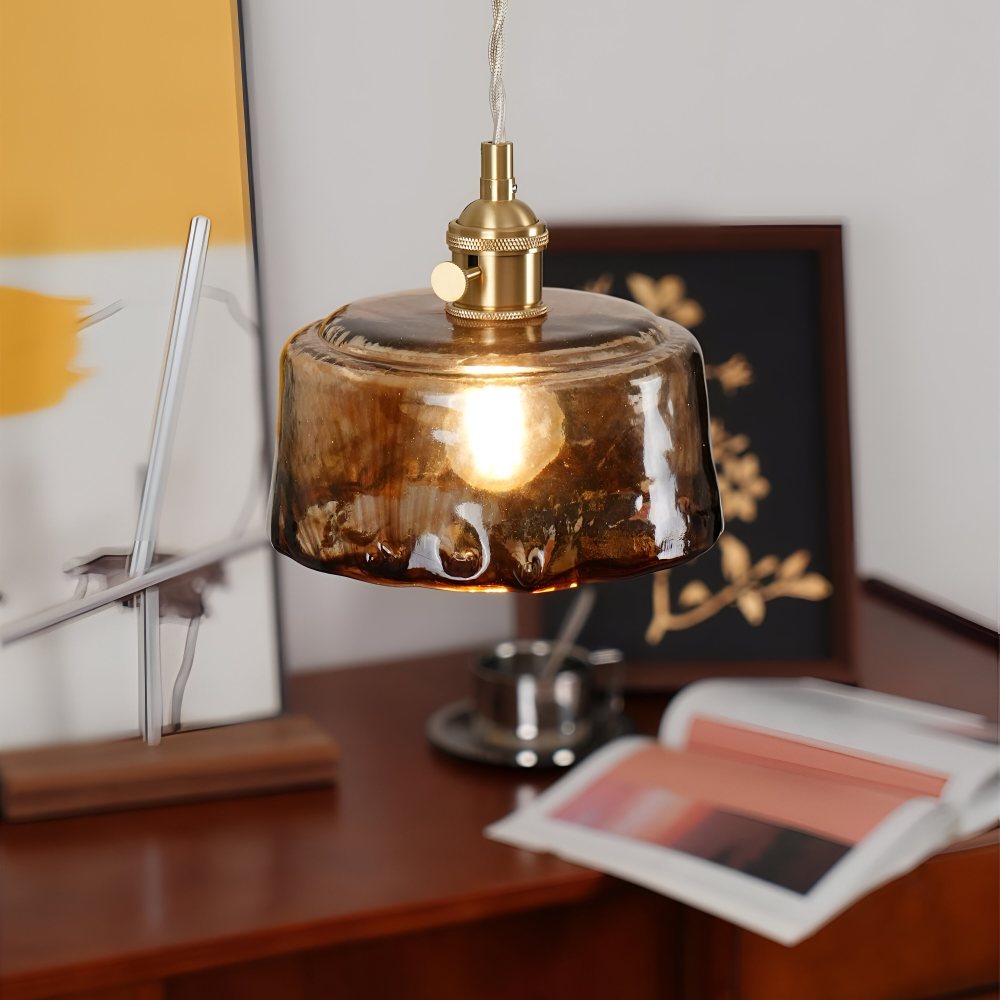 Twist Deco Glas Pendellampa - Antik Mässing Hänglampa för Vintage Känsla