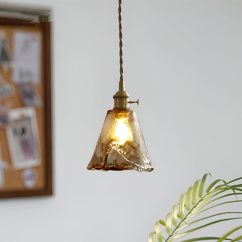 Twist Deco Glas Pendellampa - Antik Mässing Hänglampa för Vintage Känsla