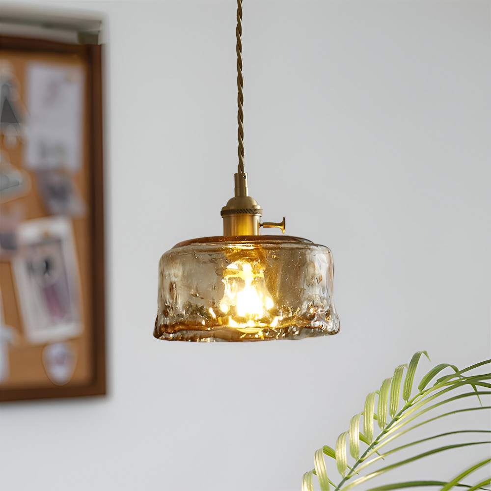 Twist Deco Glas Pendellampa - Antik Mässing Hänglampa för Vintage Känsla
