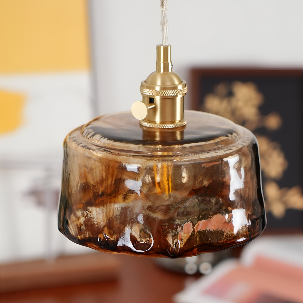 Twist Deco Glas Pendellampa - Antik Mässing Hänglampa för Vintage Känsla