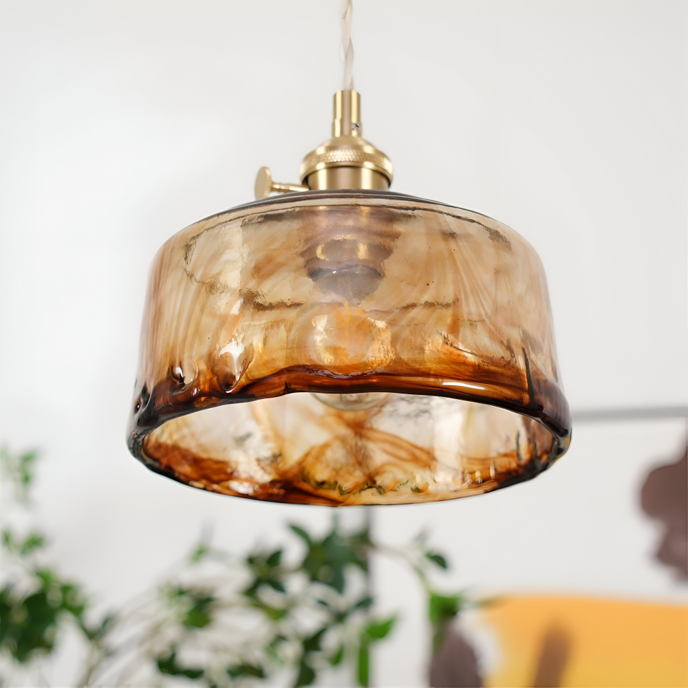 Twist Deco Glas Pendellampa - Antik Mässing Hänglampa för Vintage Känsla
