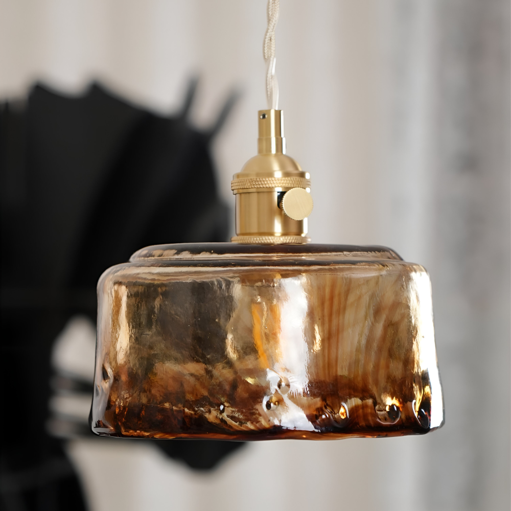 Twist Deco Glas Pendellampa - Antik Mässing Hänglampa för Vintage Känsla