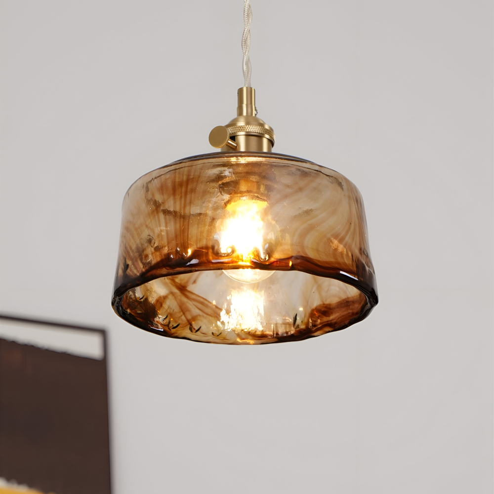 Twist Deco Glas Pendellampa - Antik Mässing Hänglampa för Vintage Känsla