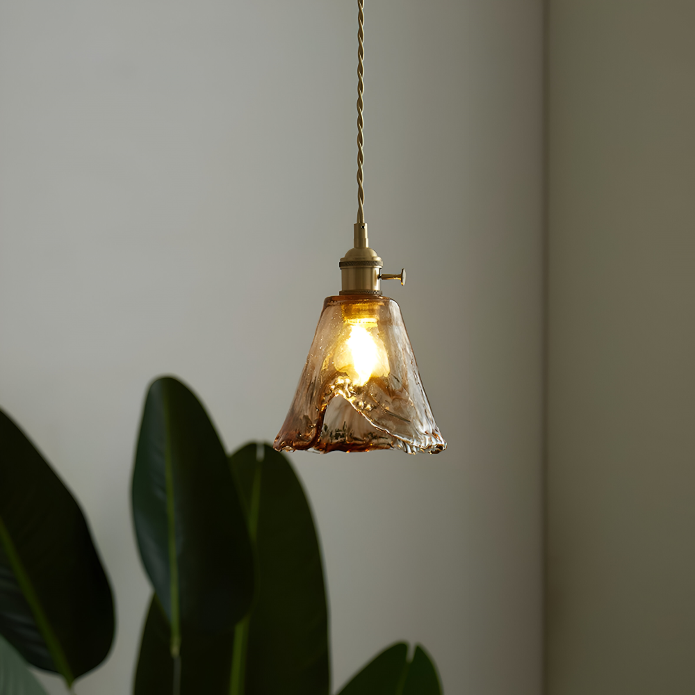Twist Deco Glas Pendellampa - Antik Mässing Hänglampa för Vintage Känsla