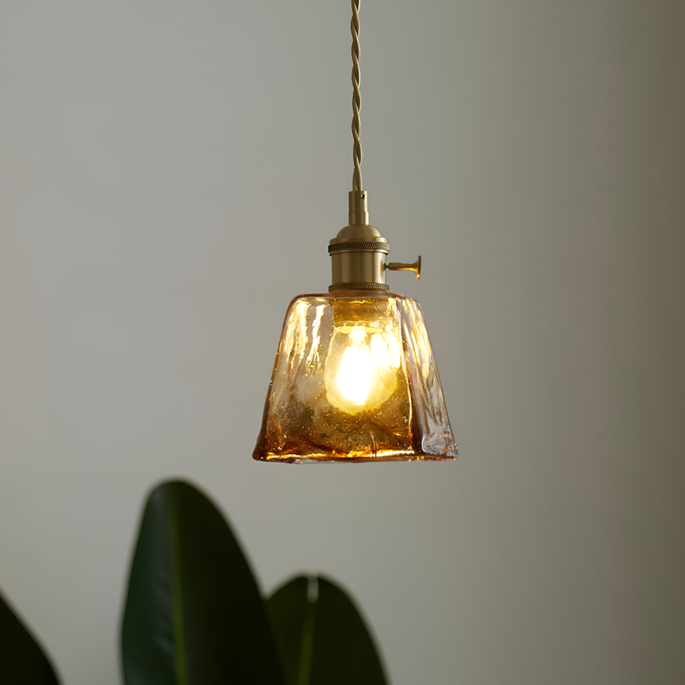 Twist Deco Glas Pendellampa - Antik Mässing Hänglampa för Vintage Känsla