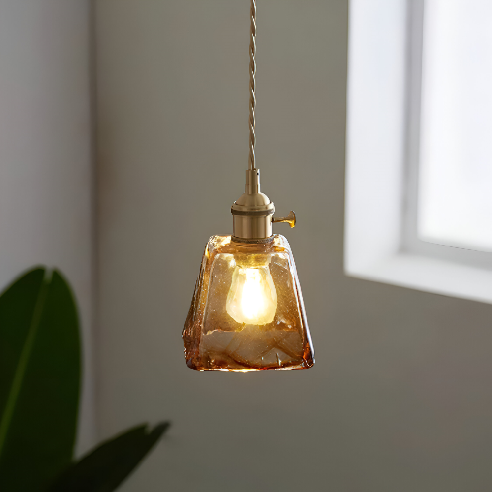 Twist Deco Glas Pendellampa - Antik Mässing Hänglampa för Vintage Känsla