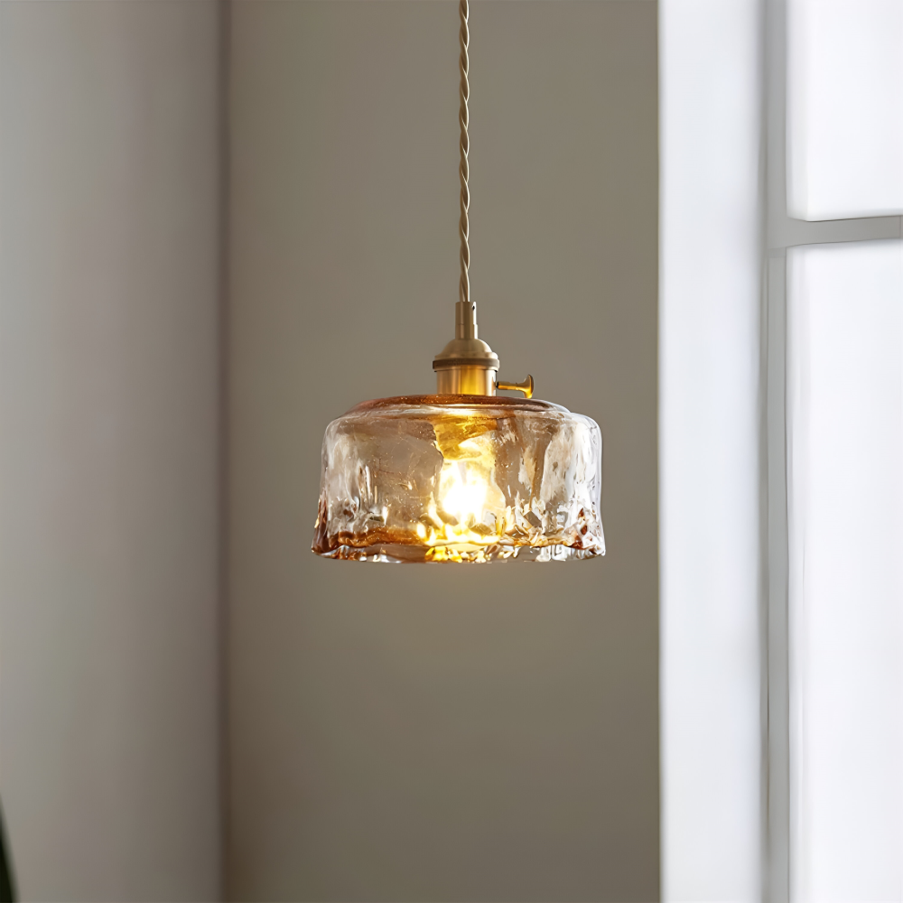 Twist Deco Glas Pendellampa - Antik Mässing Hänglampa för Vintage Känsla