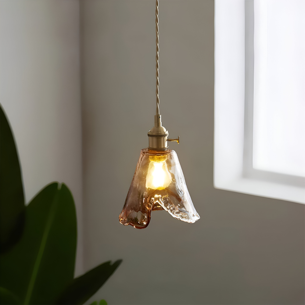 Twist Deco Glas Pendellampa - Antik Mässing Hänglampa för Vintage Känsla