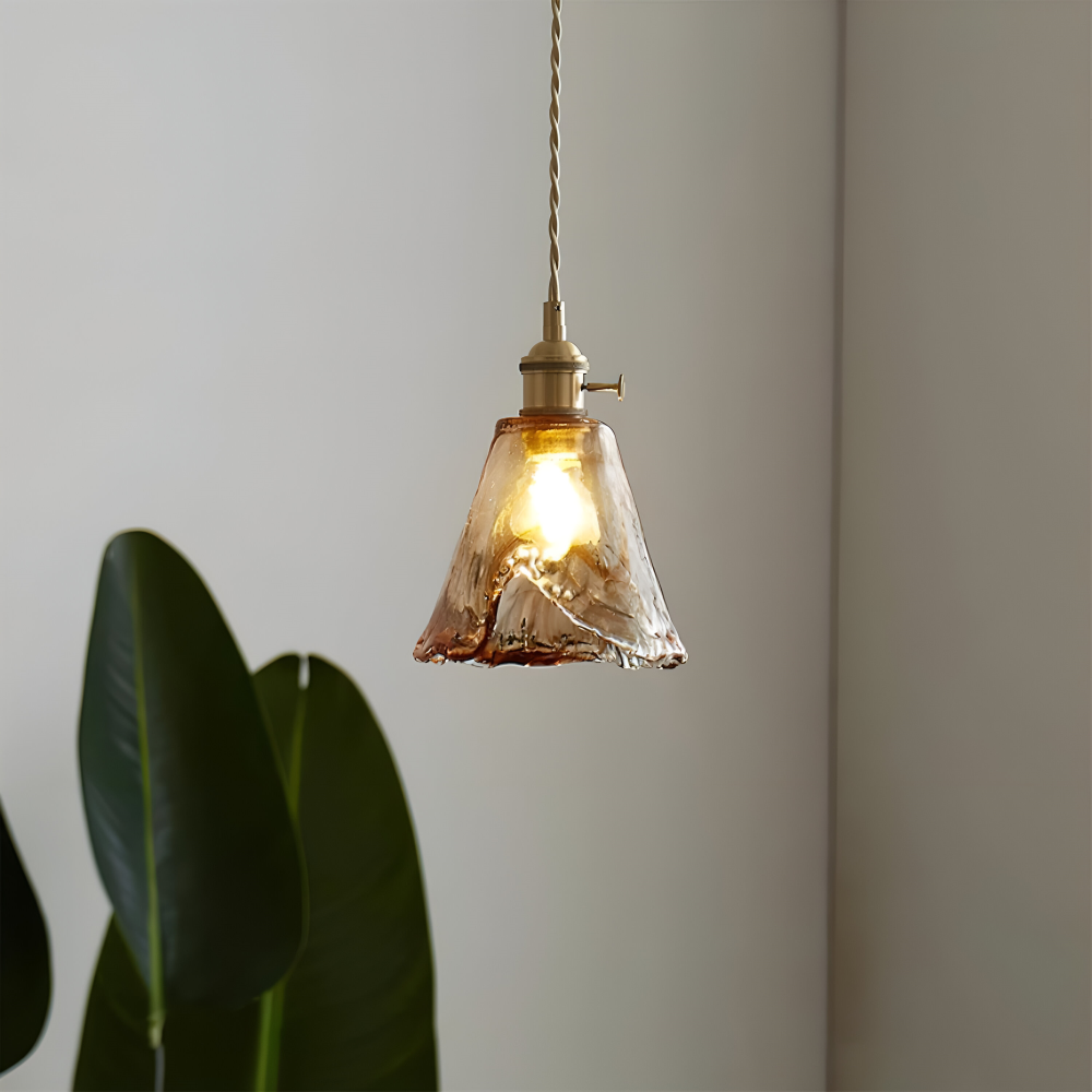 Twist Deco Glas Pendellampa - Antik Mässing Hänglampa för Vintage Känsla