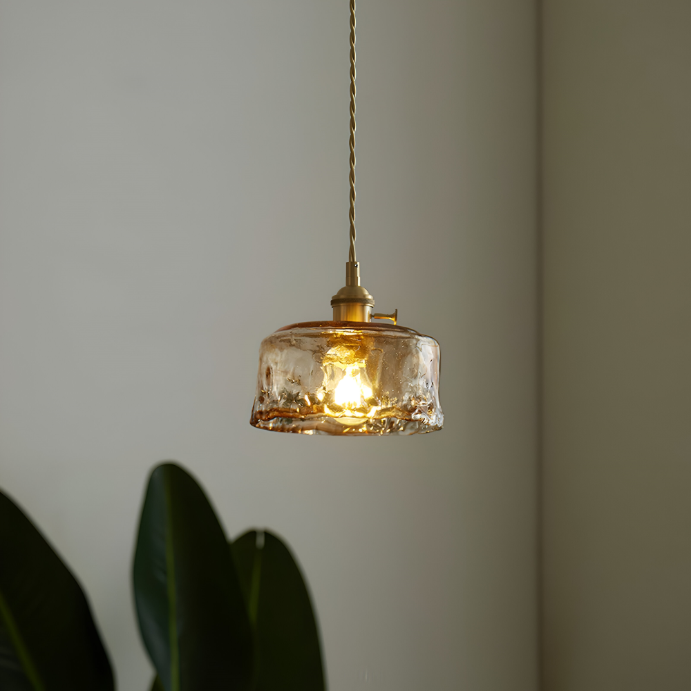 Twist Deco Glas Pendellampa - Antik Mässing Hänglampa för Vintage Känsla