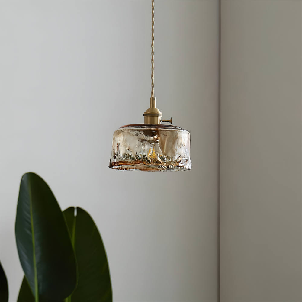 Twist Deco Glas Pendellampa - Antik Mässing Hänglampa för Vintage Känsla