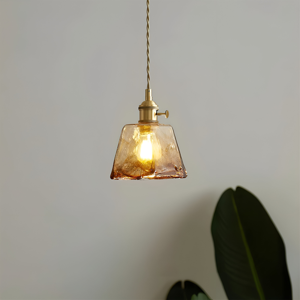 Twist Deco Glas Pendellampa - Antik Mässing Hänglampa för Vintage Känsla