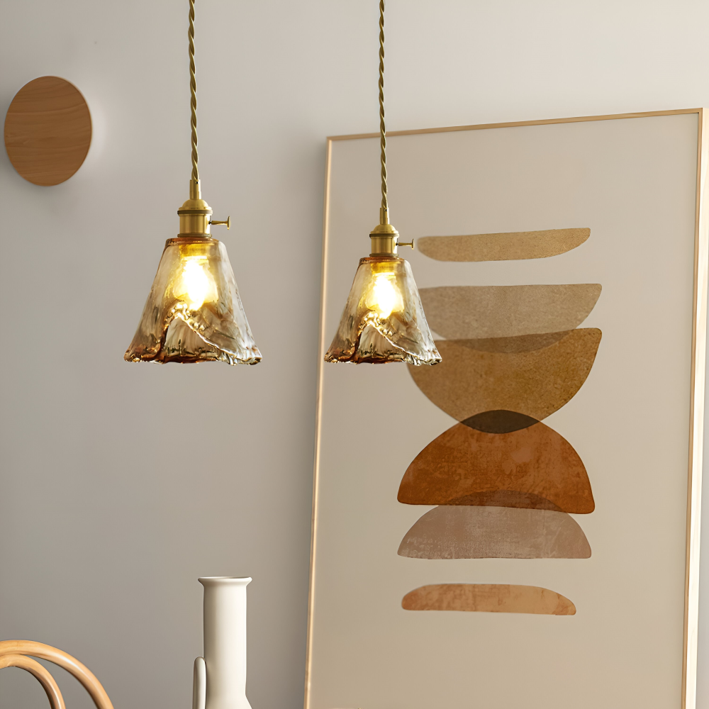 Twist Deco Glas Pendellampa - Antik Mässing Hänglampa för Vintage Känsla