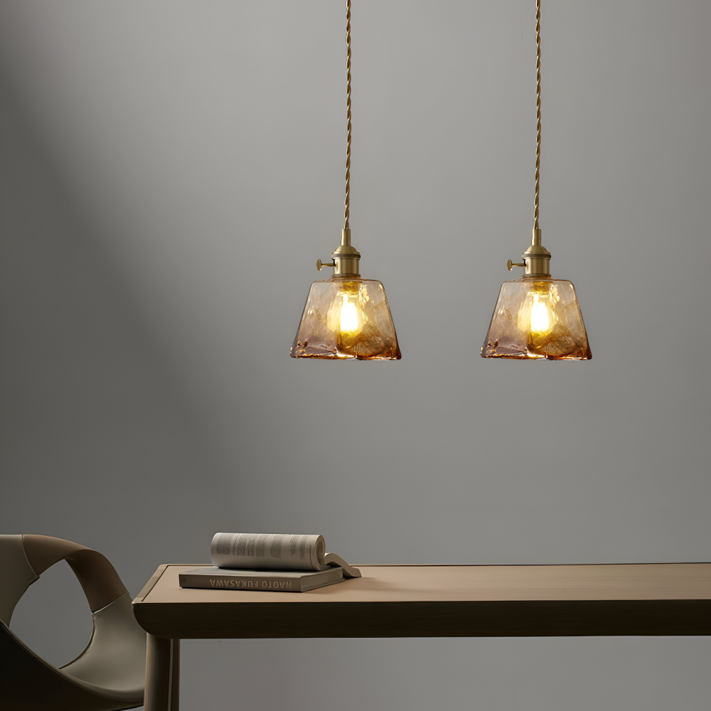 Twist Deco Glas Pendellampa - Antik Mässing Hänglampa för Vintage Känsla
