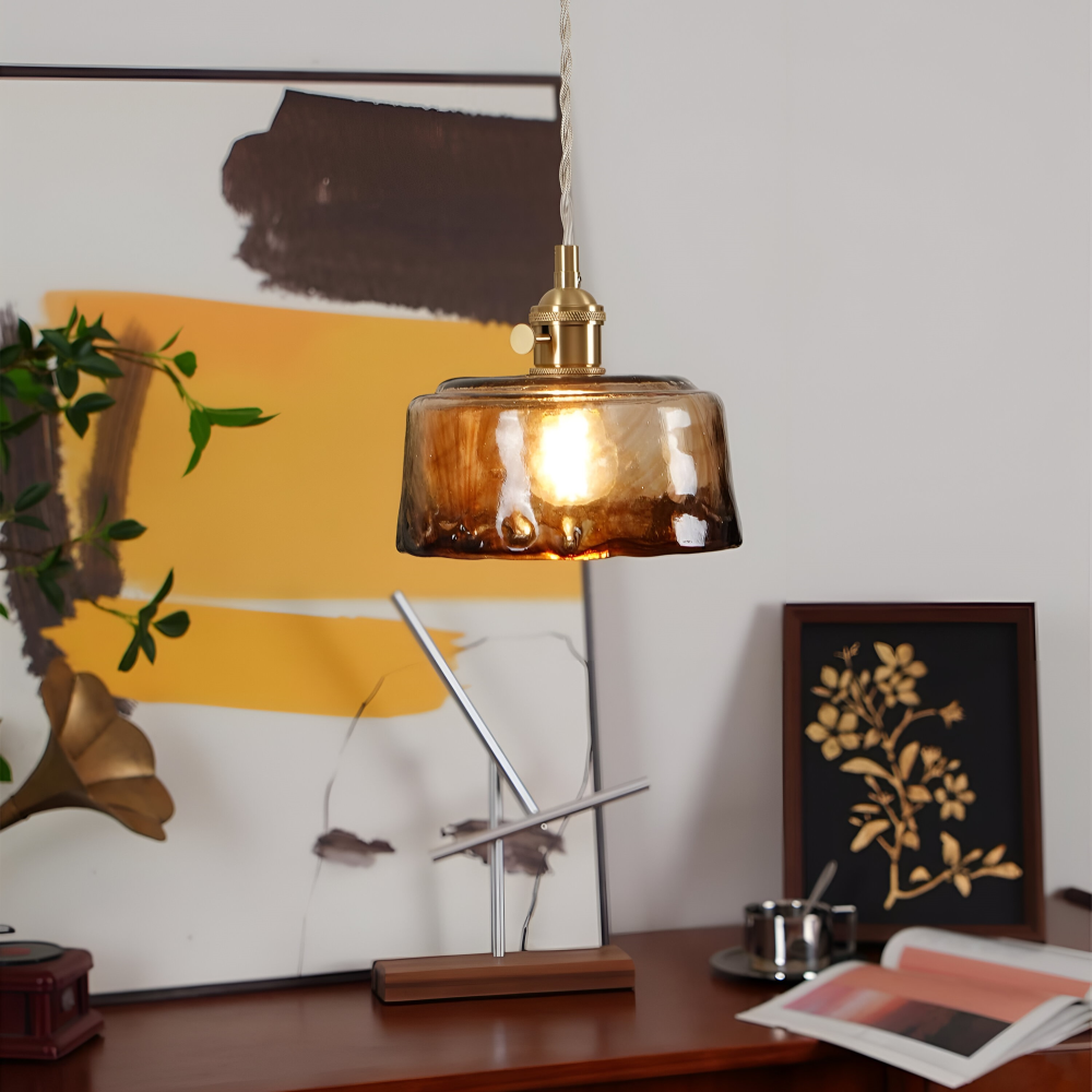Twist Deco Glas Pendellampa - Antik Mässing Hänglampa för Vintage Känsla