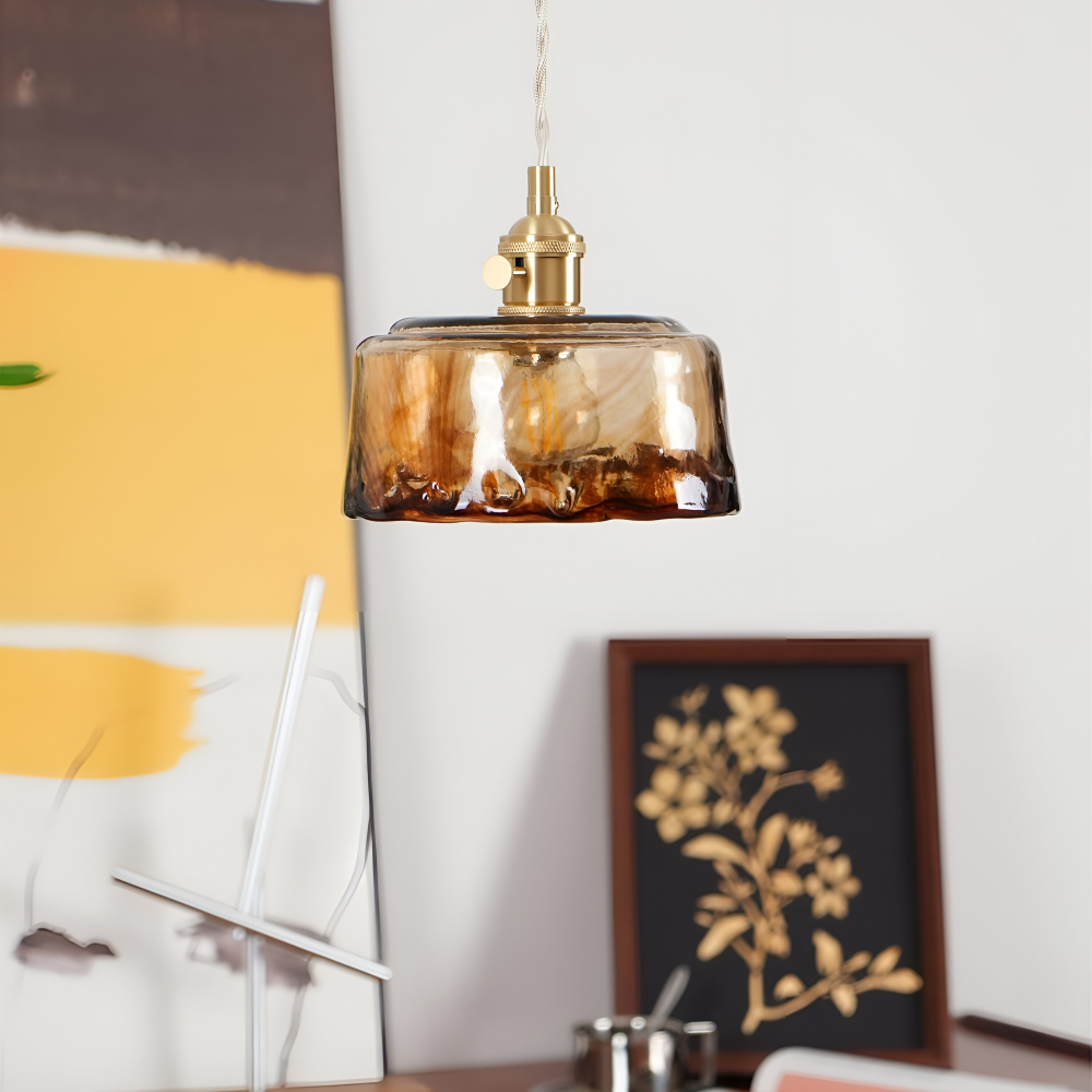 Twist Deco Glas Pendellampa - Antik Mässing Hänglampa för Vintage Känsla