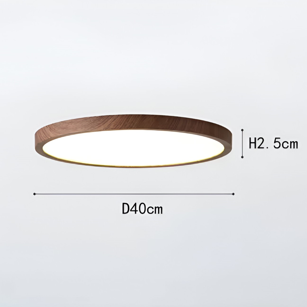 Ultradun Rund LED Taklampa i Valnötsträ för Stilig Belysning