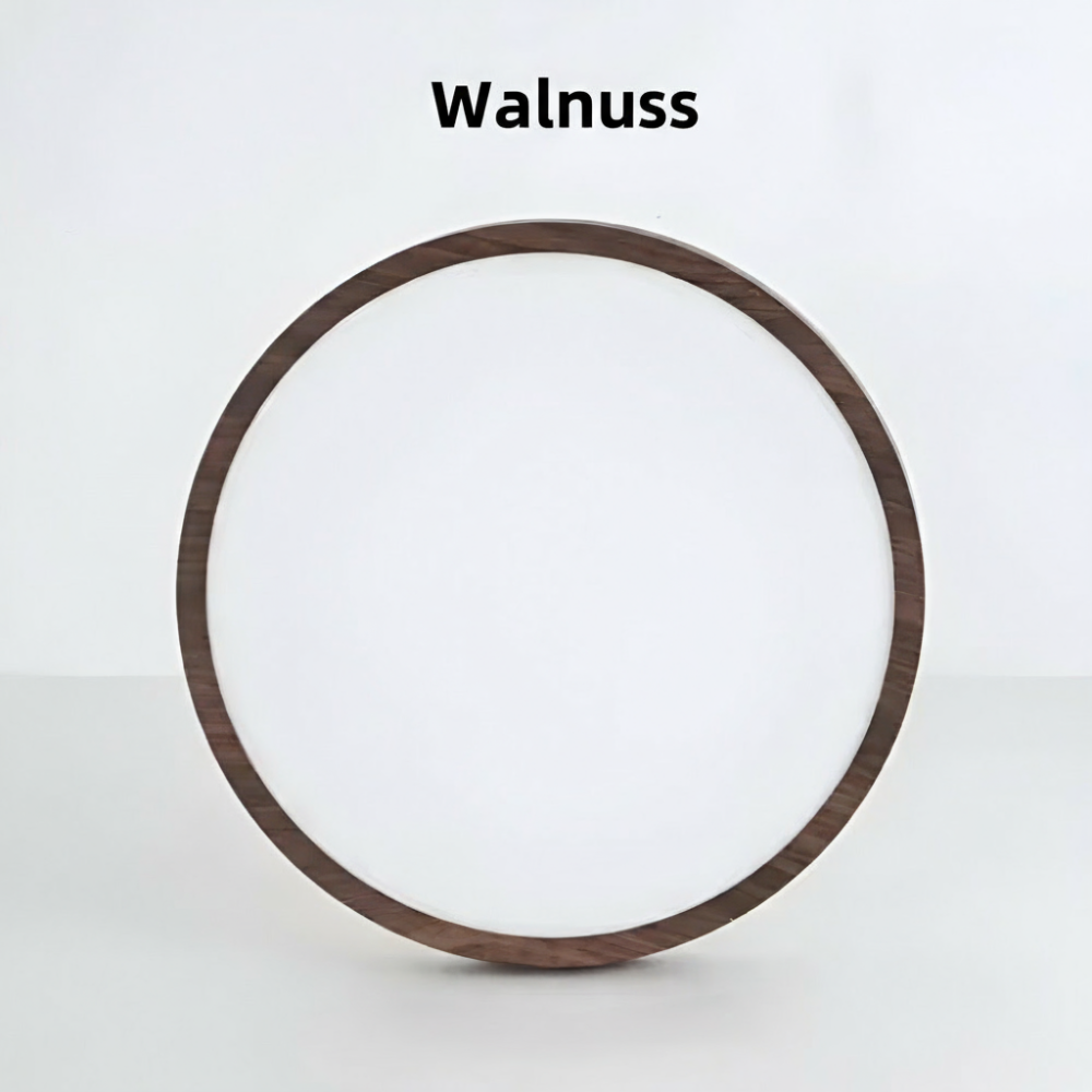 Ultradun Rund LED Taklampa i Valnötsträ för Stilig Belysning