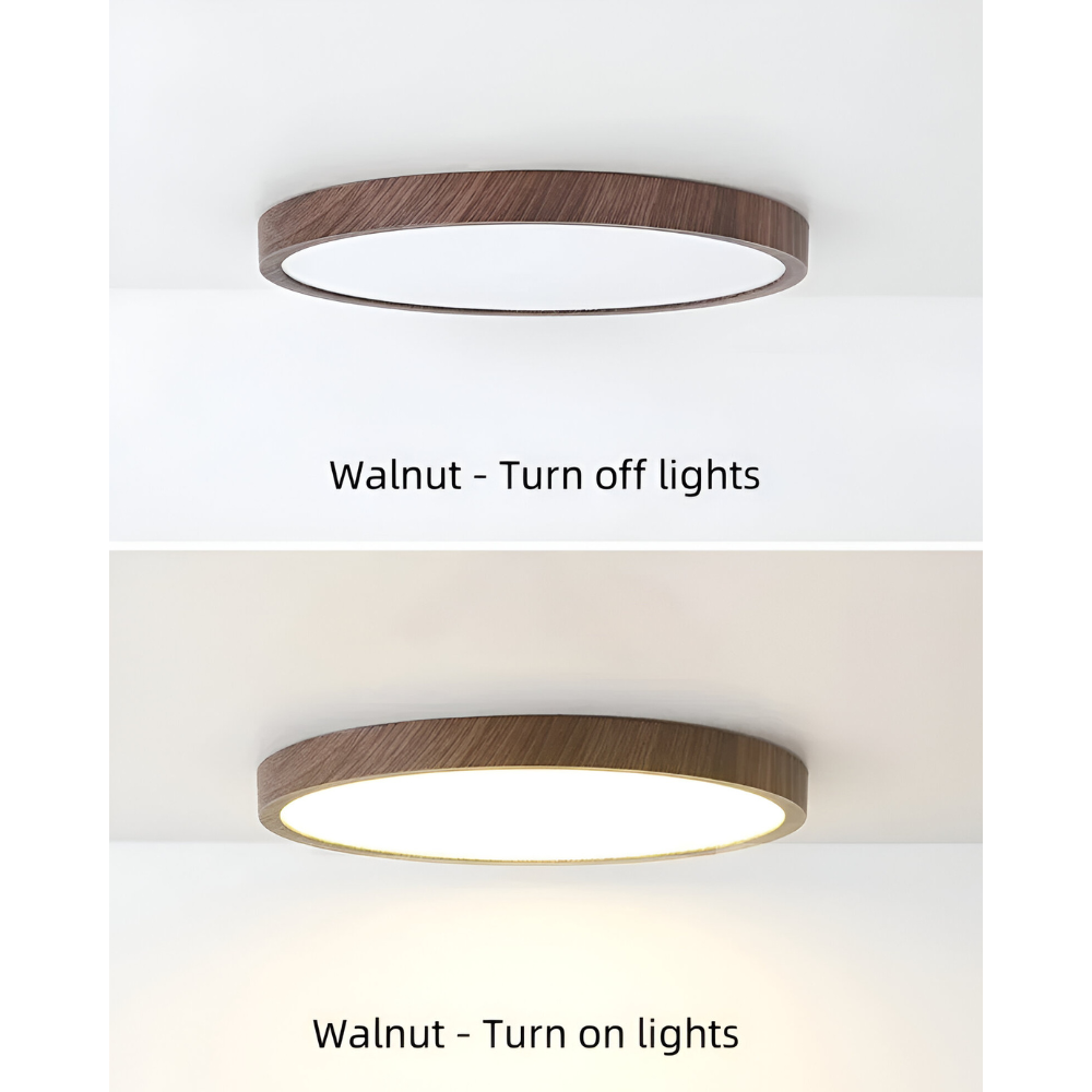 Ultradun Rund LED Taklampa i Valnötsträ för Stilig Belysning