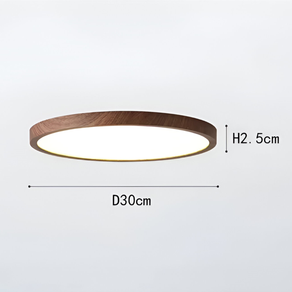 Ultradun Rund LED Taklampa i Valnötsträ för Stilig Belysning