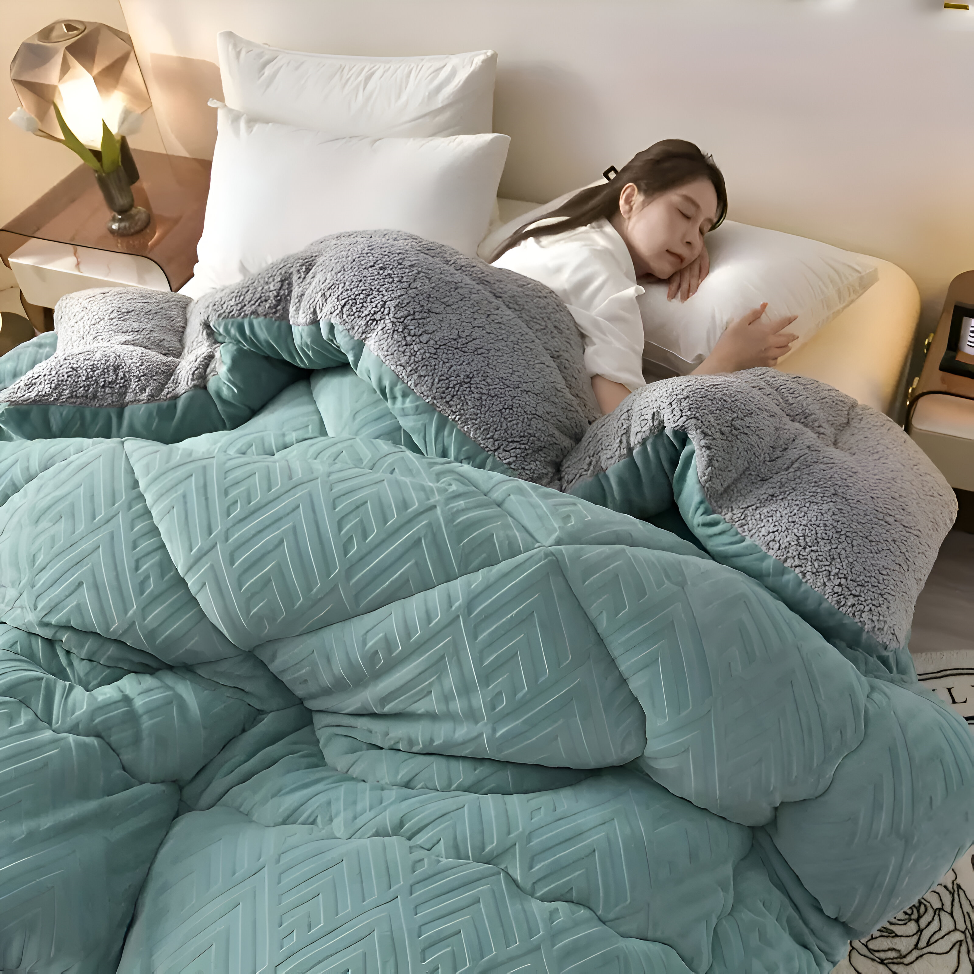 Ultra Fluff Täcke - Maskintvättbart Dubbelsidigt Plyschtäcke för Alla Årstider - Stilig Fleece Täcke