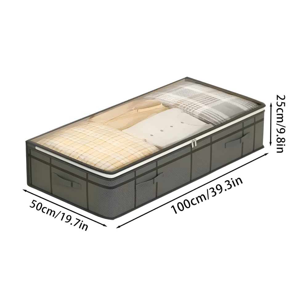 Underbäddsförvaringslåda med Transparent Lock - Tygtaske för Kläder & Sänglinne, Grå, Storlek M