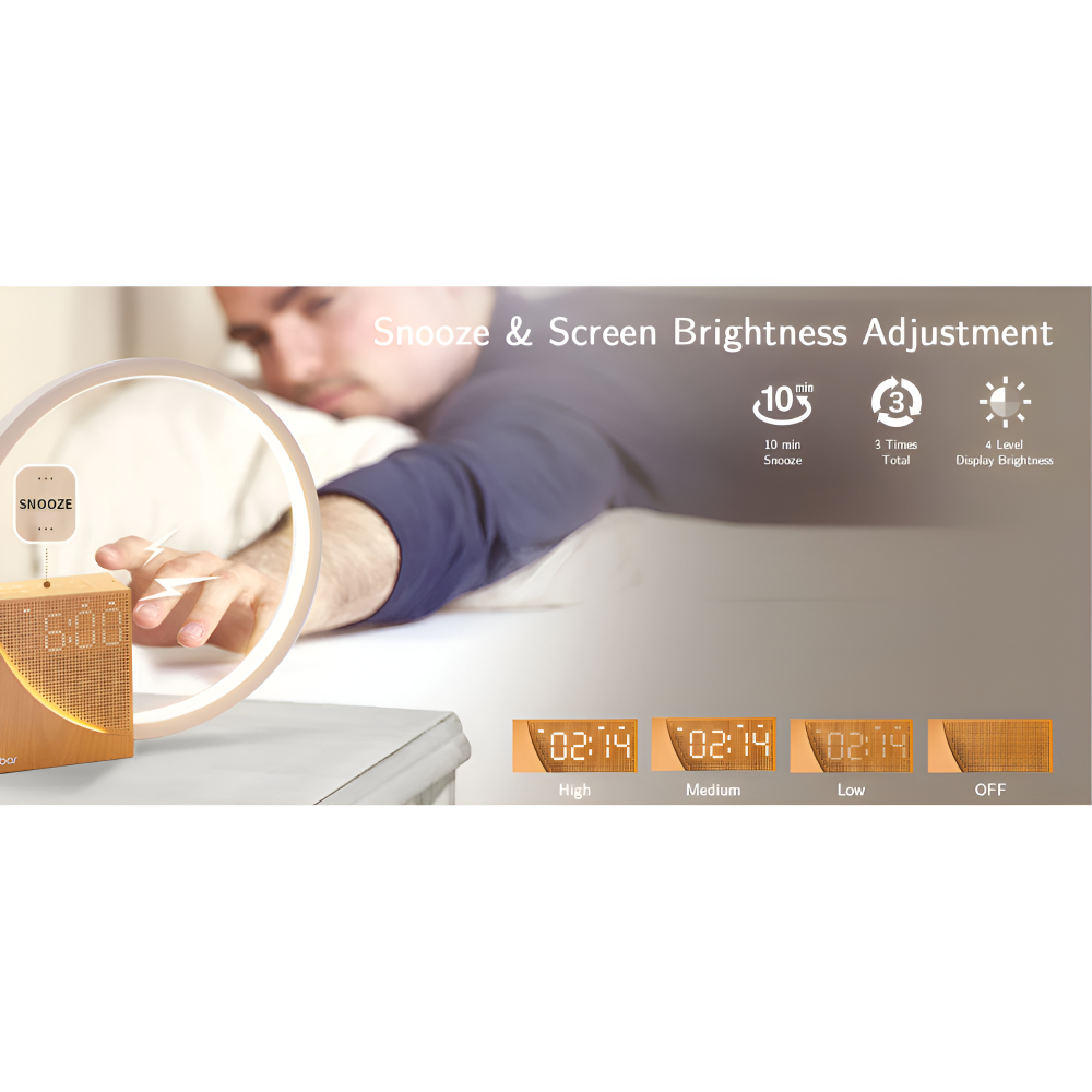 UnivSync - Multifunktionell nattlampa med USB-port, snooze-funktion och väckarljus