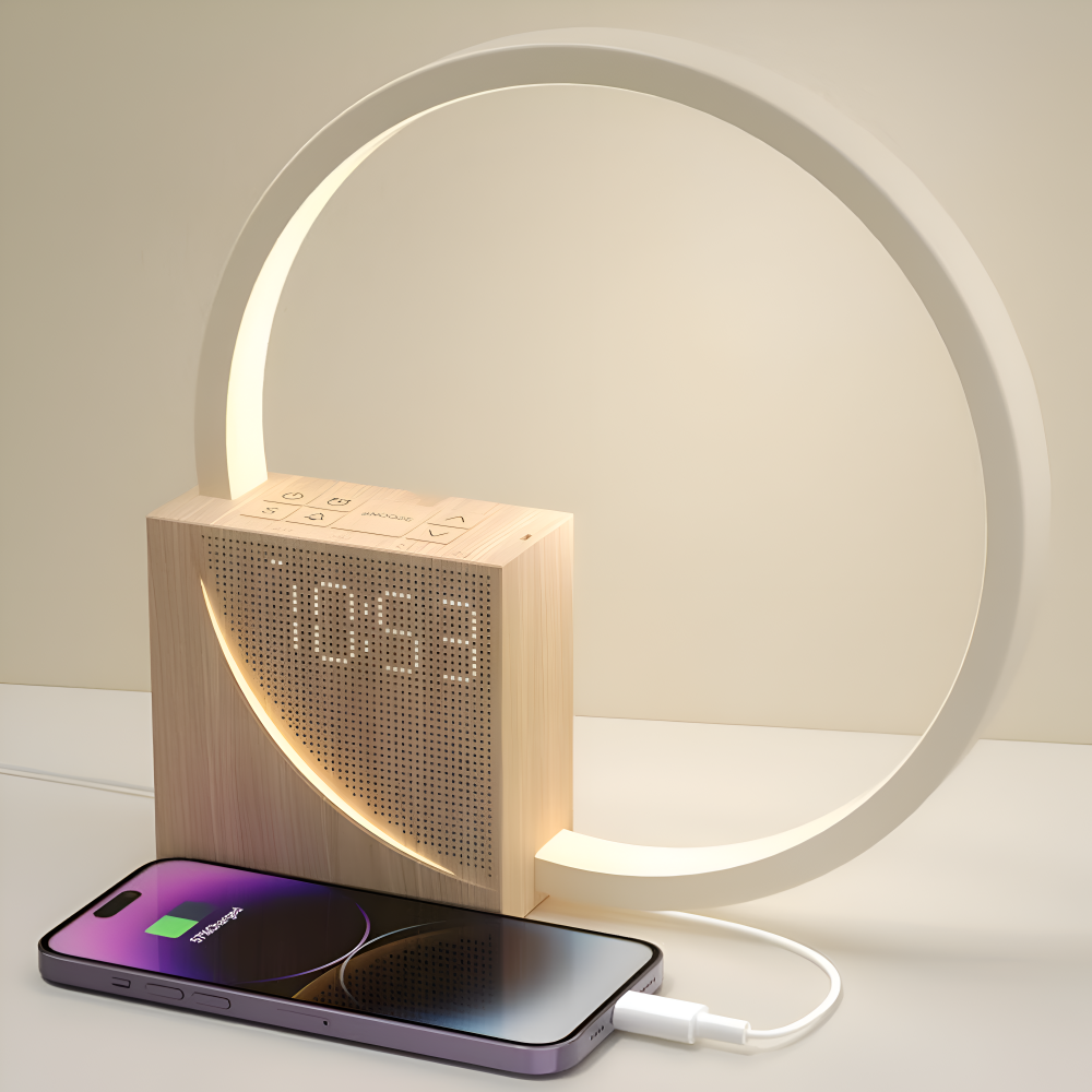 UnivSync - Multifunktionell nattlampa med USB-port, snooze-funktion och väckarljus