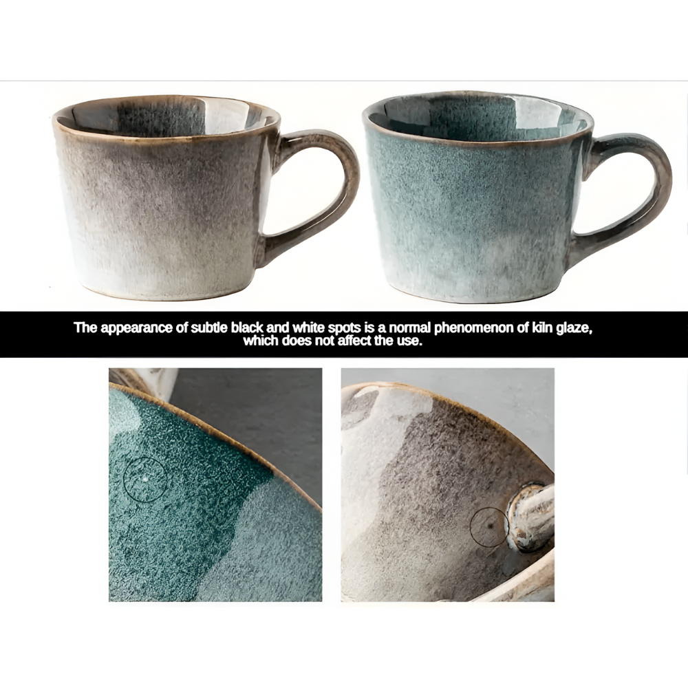 Set med 4 Vintage Keramiska Kaffe Muggar - 350ml, Seladon Glasyr, Rustik Design