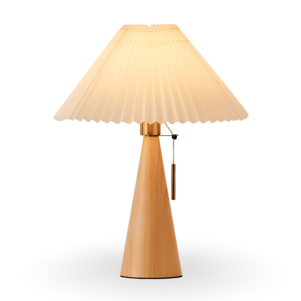 Vintage Bordslampa - Plisserad Bordslampa med Träfot