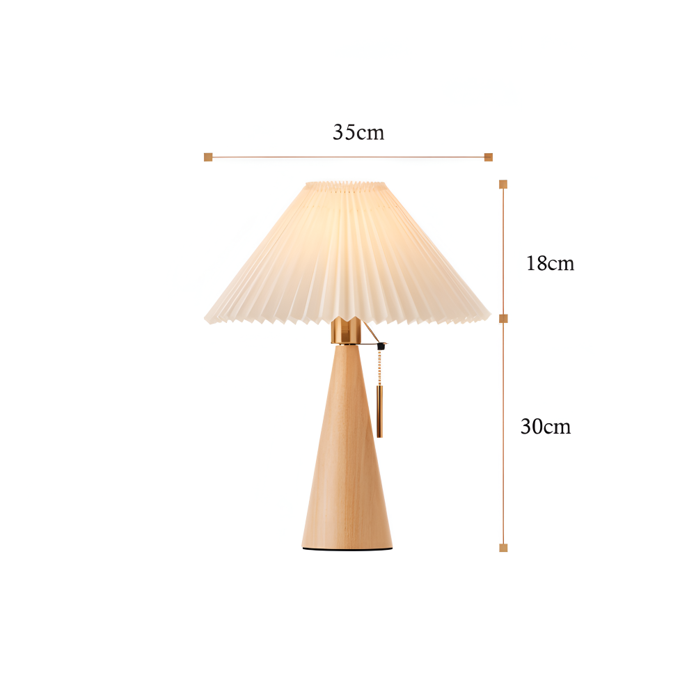 Vintage Bordslampa - Plisserad Bordslampa med Träfot