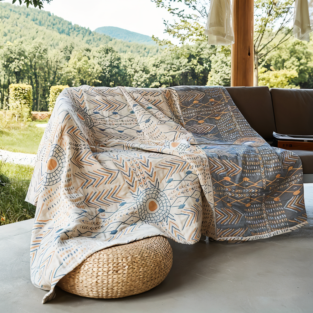 VividPure Plaid - Vändbar bomullspläd för soffa - Twill-vävt Boho fleecefilt
