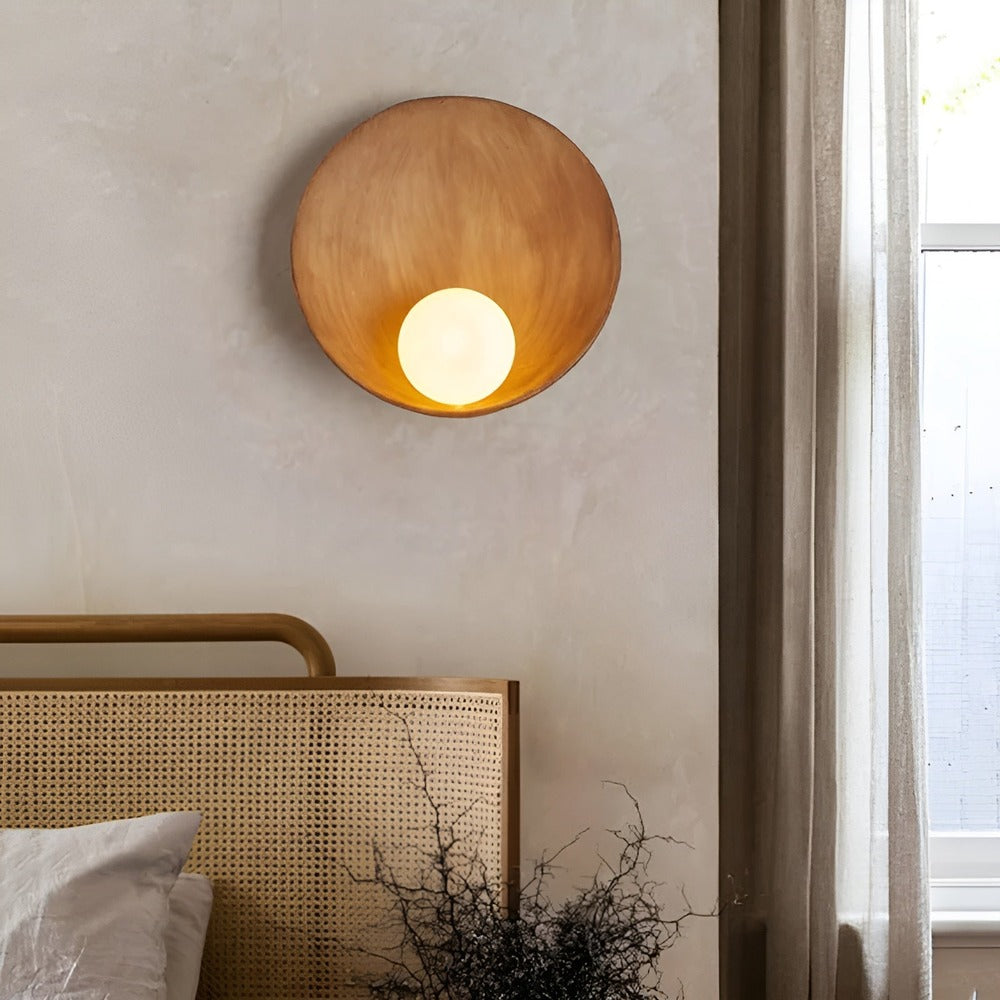 Vägglampa med Vit Pärla - Vit Vägglampa - Rund Wabi-Sabi-Belysning