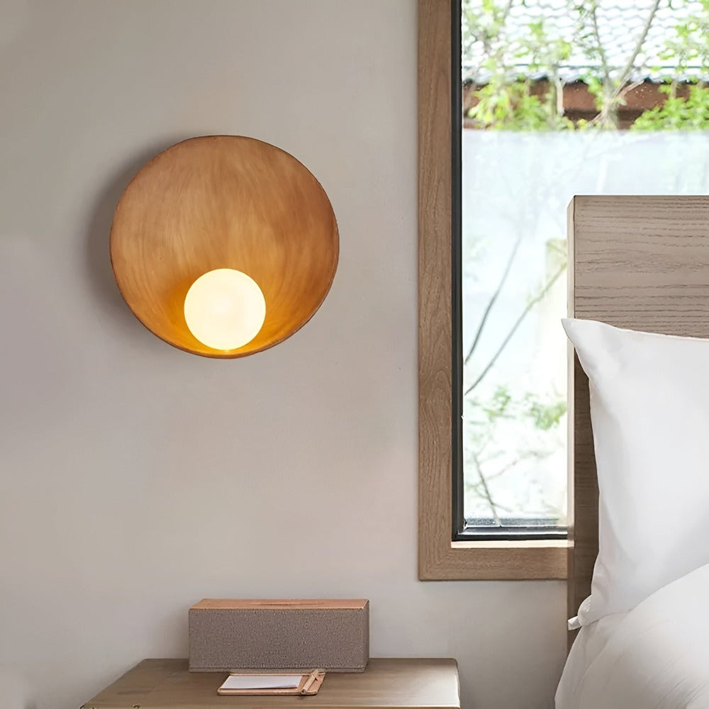 Vägglampa med Vit Pärla - Vit Vägglampa - Rund Wabi-Sabi-Belysning