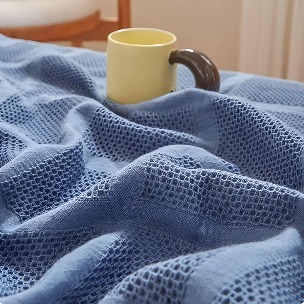 WaffleCloud Pläd - Hypoallergen Bomull Fleece Filt - Mjuk Twill Vävda Filt