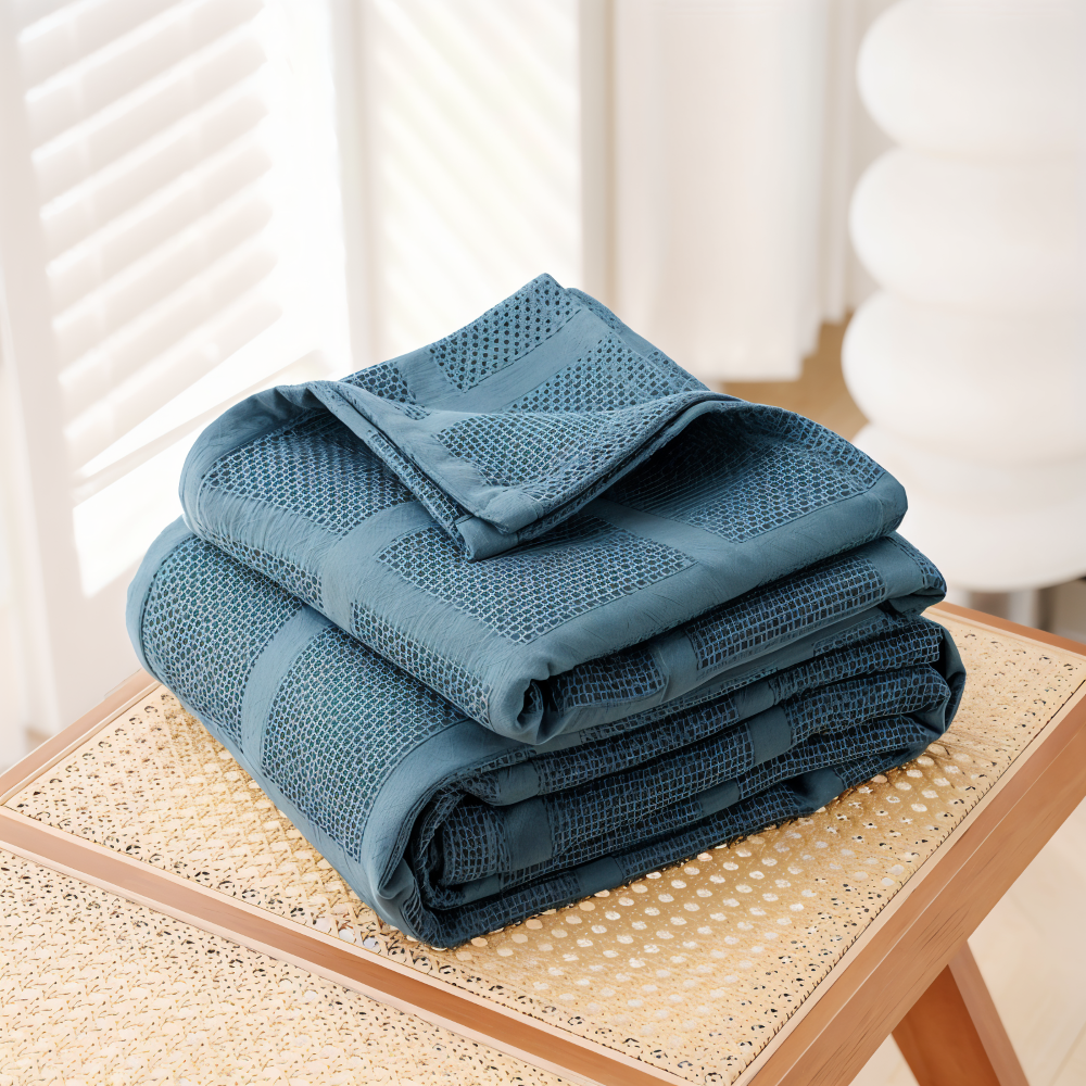 WaffleCloud Pläd - Hypoallergen Bomull Fleece Filt - Mjuk Twill Vävda Filt