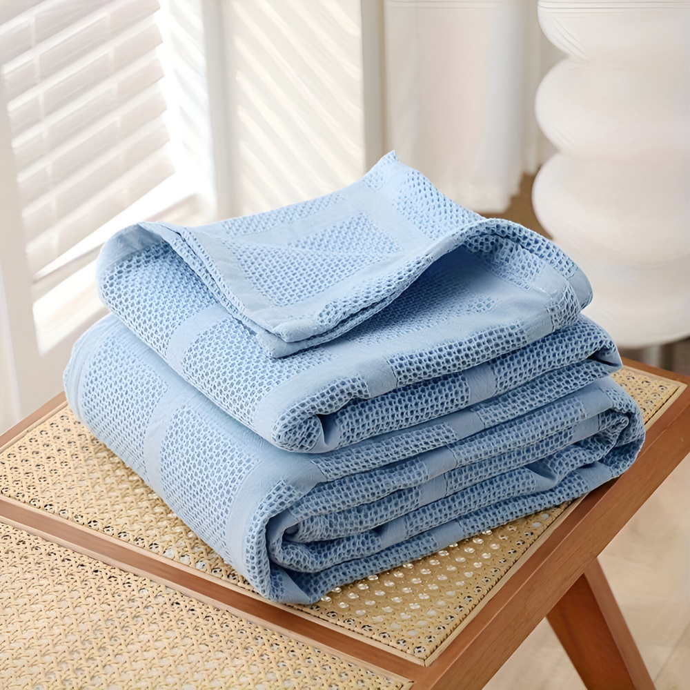 WaffleCloud Pläd - Hypoallergen Bomull Fleece Filt - Mjuk Twill Vävda Filt