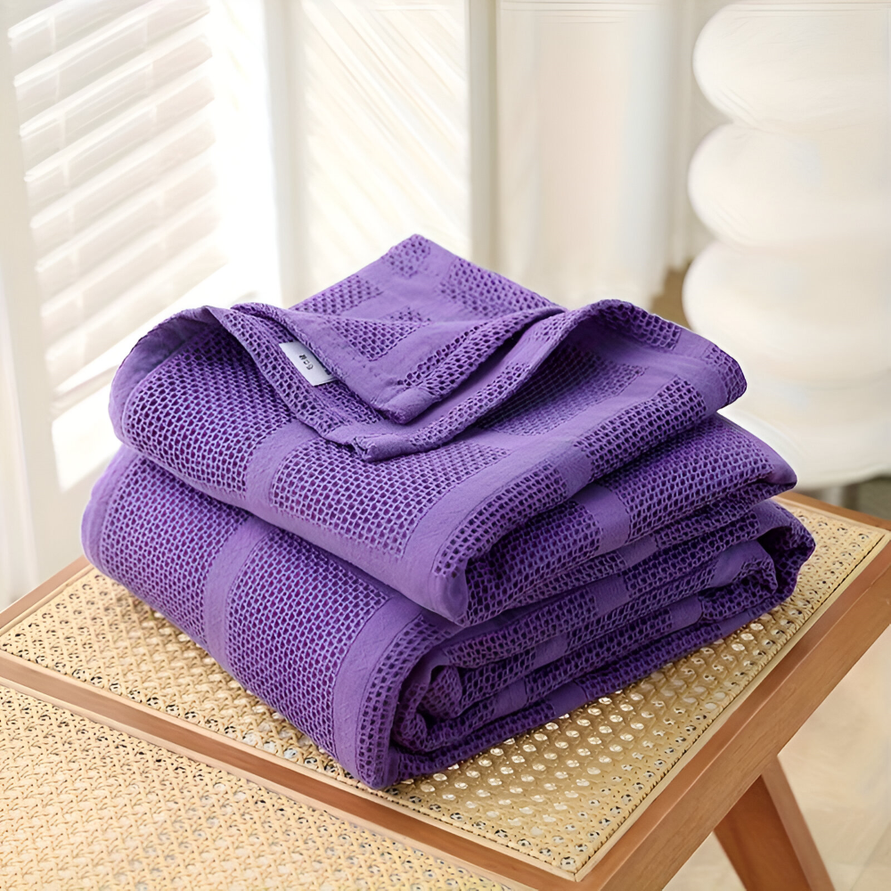 WaffleCloud Pläd - Hypoallergen Bomull Fleece Filt - Mjuk Twill Vävda Filt