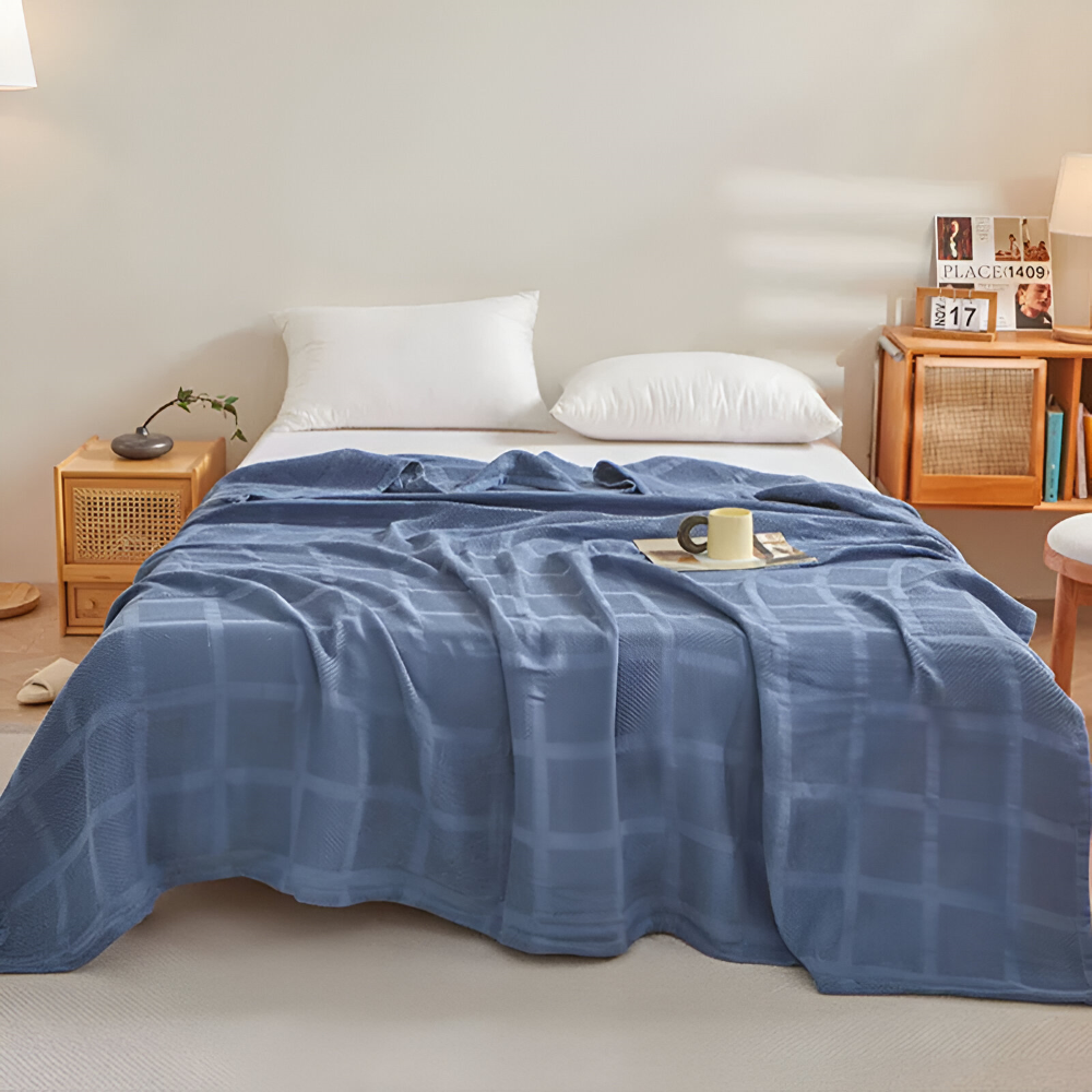 WaffleCloud Pläd - Hypoallergen Bomull Fleece Filt - Mjuk Twill Vävda Filt
