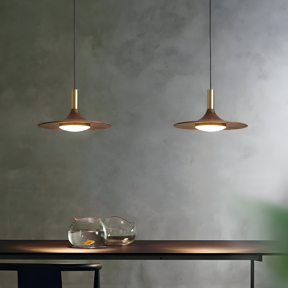 Valnöt Pendellampa - Runda Trähänglampor - Nordisk LED Lampa