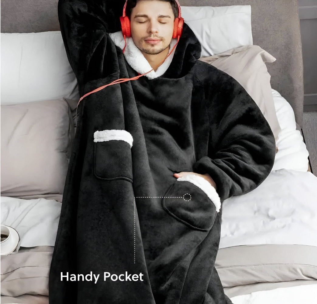 WarmWrap Hoodie Filt - Pläd i överstorlek med huva och ficka