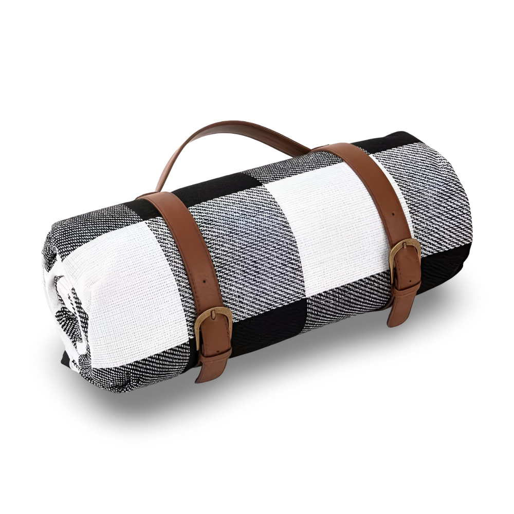 Vattentät Picknickfilt 200x200 cm – Vikbar strandfilt med bärhandtag, rutig, tvättbar