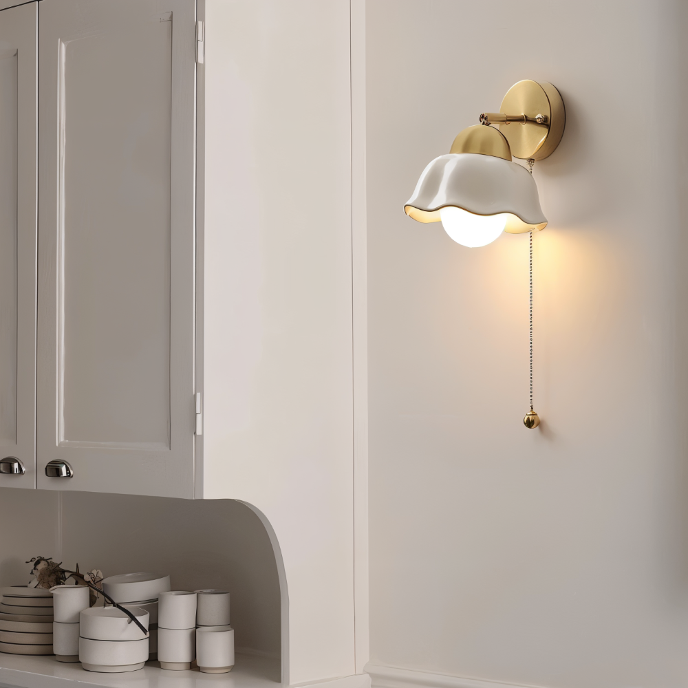 Vit Bloom Vägglampa - Klassisk Fransk Nattduksbord Vägglampa - Blomdesign Vägglampa - Inomhus LED Vägglampor