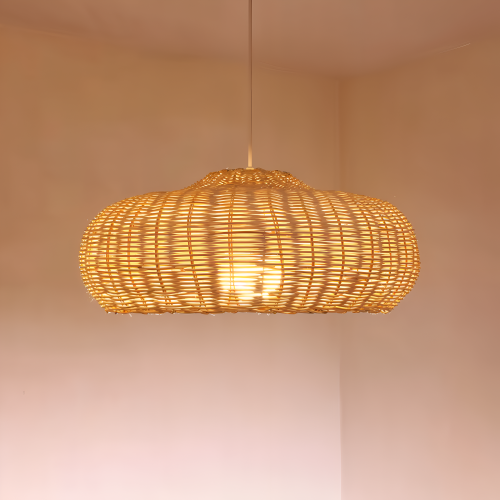 WickerCraft Pendellampa - Vintage Handgjord Rattan Hänglampa