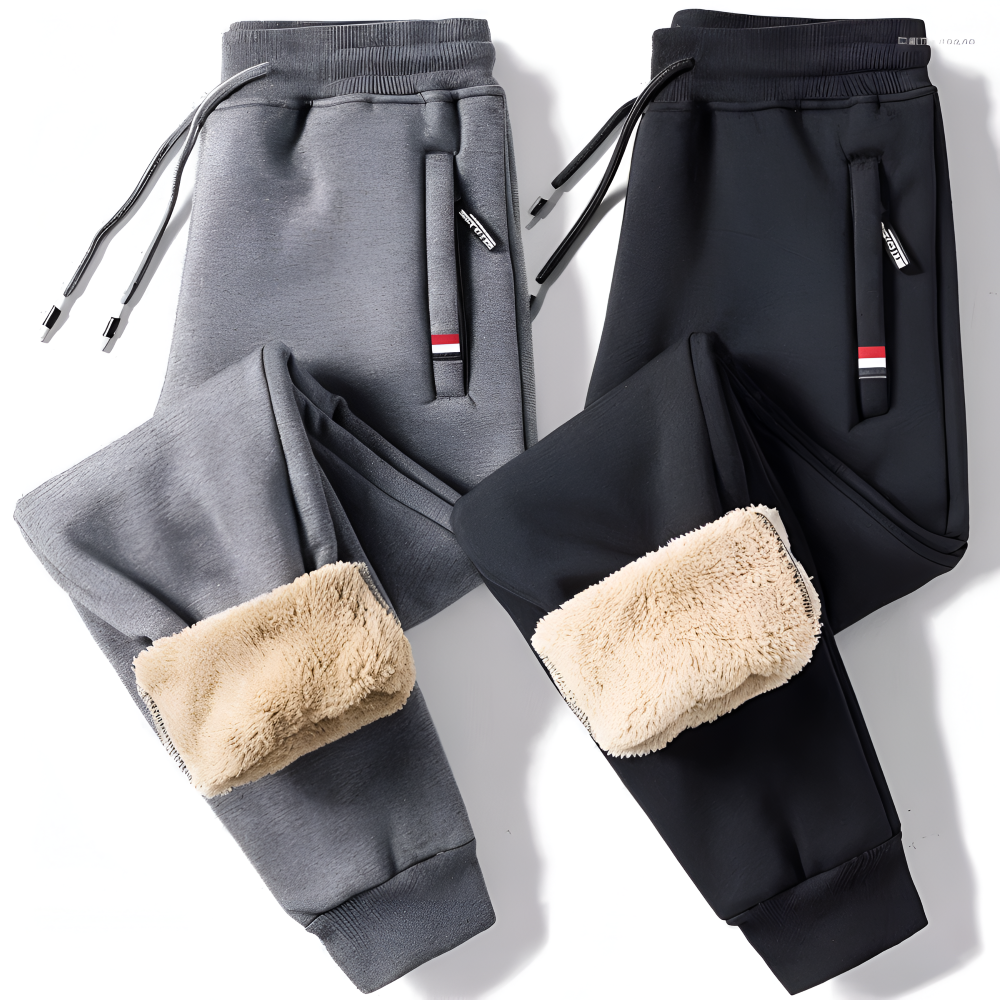 Ullfodrad Fleece Legging - Herr Sweatpants med Snörning och Fickor