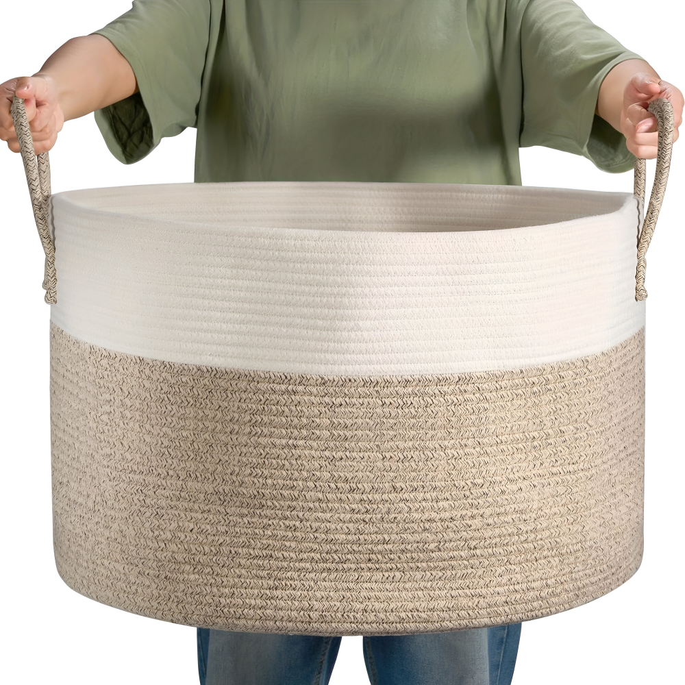 Flätad Förvaringskorg XL (51x34cm) – Tvättkorg & Leksakslåda, Brun/Grå