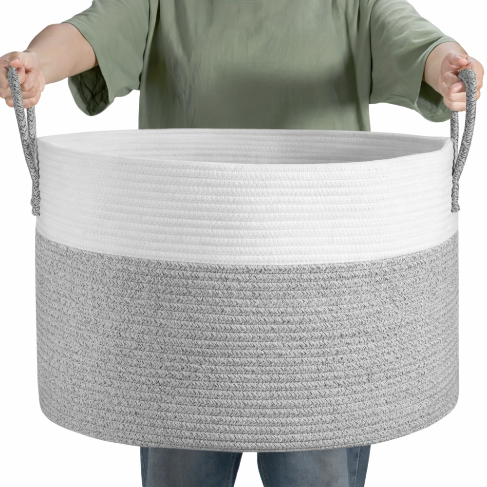 Flätad Förvaringskorg XL (51x34cm) – Tvättkorg & Leksakslåda, Brun/Grå